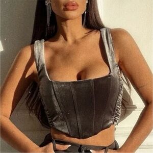 Zara Grey Velvet Bustier Size L